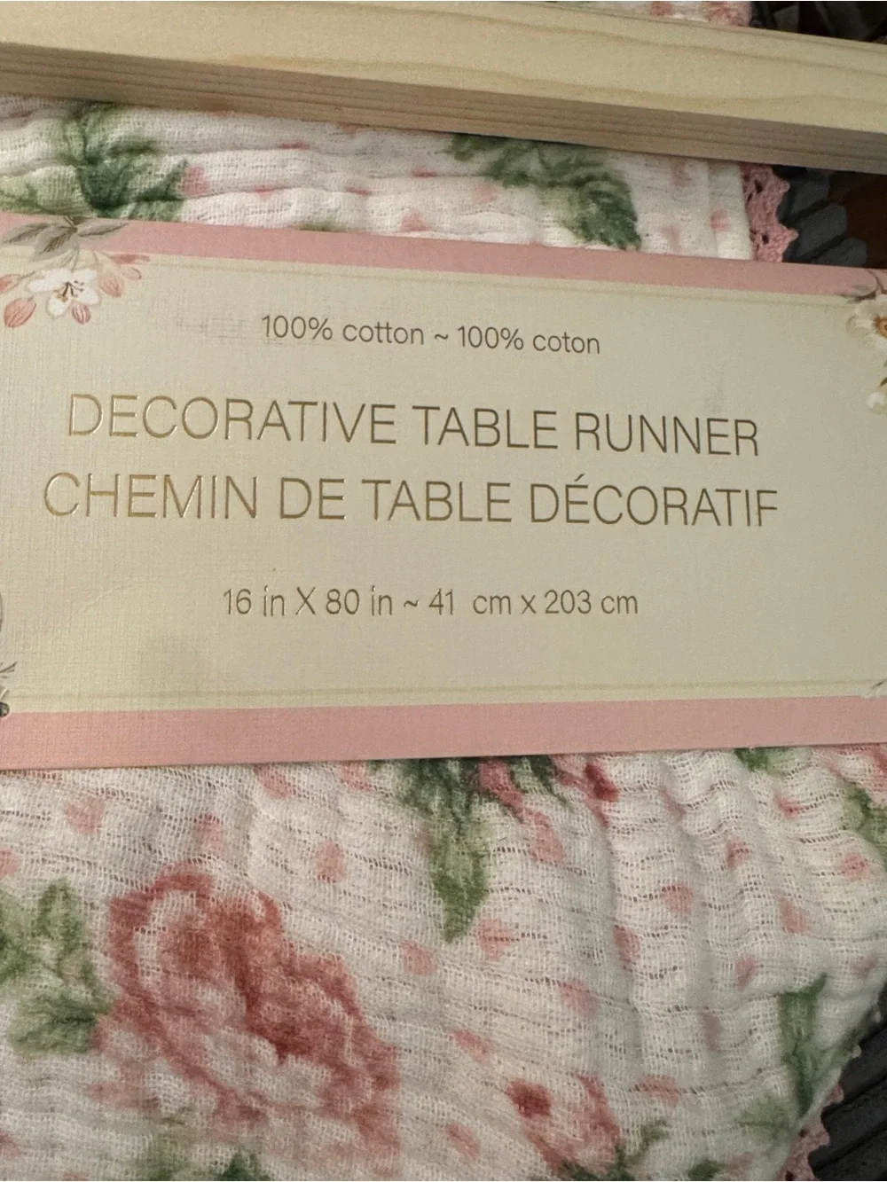 NWT Lillian August Pink Floral Quilted Table Runner Scalloped Lace